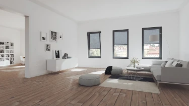 Stilistisch ansprechendes Wohnzimmer mit Außenrolle