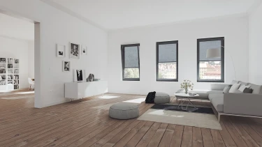 Stilistisch ansprechendes Wohnzimmer mit Außenrolle